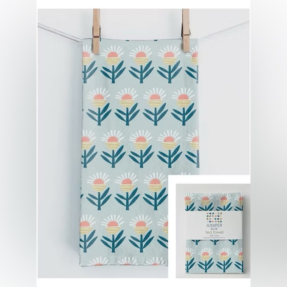 Scandia Blue & Pink Geo Flora Tea Towel
